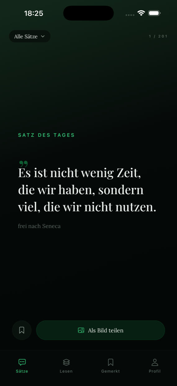 Der Satz des Tages, teilbar als Bild